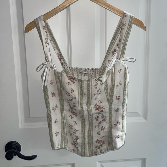 Reformation Minton Linen 100% Linen Floral Striped Sleeveless Top Bustier Sz 8 - Picture 2 of 13